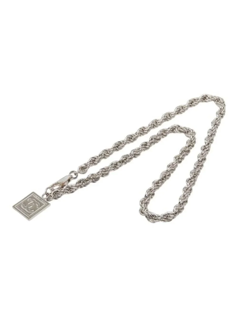 Chanel CC Logo Rogue Chain Necklace Silver Metal